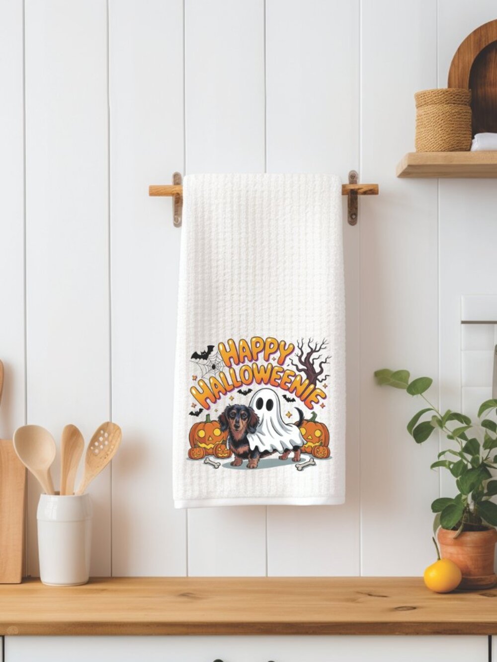 Happy Halloweenie Dachshund Decorative Kitchen Tea Towel